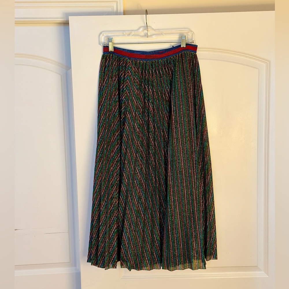 GraciaFashion Pleated Sparkly Rainbow Midi Skirt